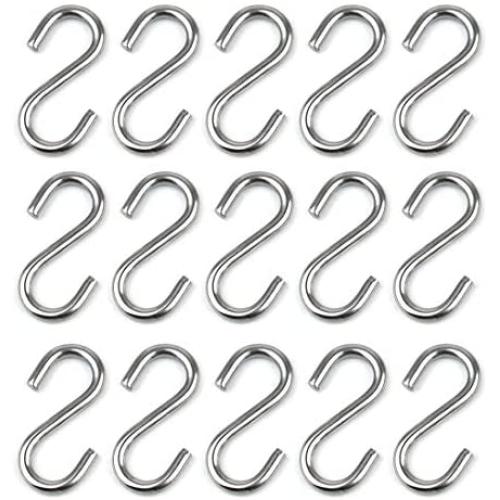 15 Pack Heavy Duty Stainless Steel S Shaped Hooks 2.2 Inch Long 1/5 Inch Thickness S Metal Hooks