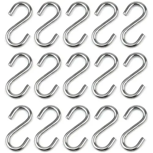 15 Pack Heavy Duty Stainless Steel S Shaped Hooks 2.2 Inch Long 1/5 Inch Thickness S Metal Hooks 15 Pack Heavy Duty Stainless Steel S Shaped Hooks 2.2 Inch Long 1/5 Inch Thickness S Metal Hooks