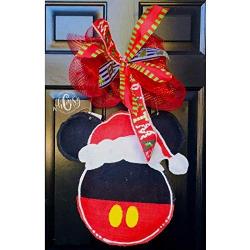 Hand Painted Christmas Mickey Burlap Door Hanger- Grinch Burlap Door Hanger-Christmas Door Hanger- Mickey Door Hanger