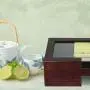 TimelyBuys 8 Compartment Cherry Wood Tea Boxes Storage Organizer Chest Boxes Gourmet Tea Coffee Glass Top Display Lid