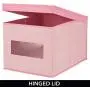 mDesign Decorative Soft Stackable Fabric Closet Storage Organizer Holder Boxes - Clear Window, Lid, for Child/Kids Room, Nursery - Large, Collapsible Foldable - Herringbone Print, 4 Pack - Pink