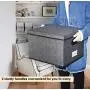 homyfort Collapsible File Storage Boxes Bins with Removable Lids,Portable Office Document Organizer,Decorative Boxes with Plastic Handles,Large Black with Grid Printing Set of 4
