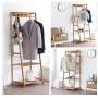 Ufine Bamboo Clothing Garment Rack Heavy Duty Coat Hanging Rack with 6 Hooks, 3 Tier Storage Shelves for Clothes Shoes Hats, in Entryway, Bedroom, Living Room, Guest Room, Apartment and Dorm