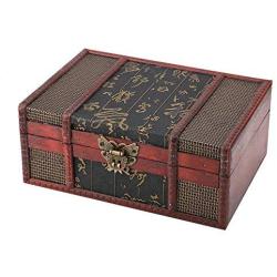 FTVOGUE Vintage Wooden Storage Boxes Large Size Book Jewelry Storing Storage Organizer Treasure Chest Home Decor(#1: Chinese Style)