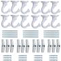 Pack of 12 Complete Sets ? Heavy Duty Metal Ceiling Hooks, Wide Opening Swag Hooks, Plant Hanging Hooks with Hardware, White Enamel Finish