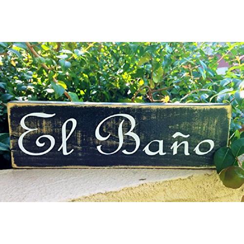 11x4 El Bano (Choose Color) Custom Rustic Shabby Chic Wood Spanish Restroom Sign Kitchen Welcome Home Wall Custom Hanger Door