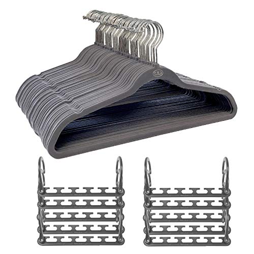 Wonder Hanger Max Velvet Hanger Combo, 10 Hanging Closet Organizers w/ 50 Velvet Hangers - Grey Wonder Hanger Max Velvet Hanger Combo, 10 Hanging Closet Organizers w/ 50 Velvet Hangers - Grey