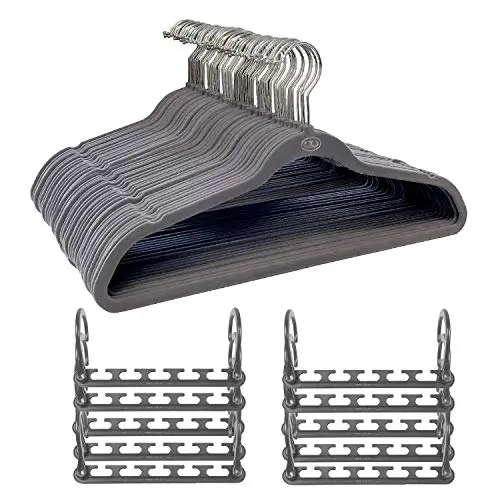 Wonder Hanger Max Velvet Hanger Combo, 10 Hanging Closet Organizers w/ 50 Velvet Hangers - Grey