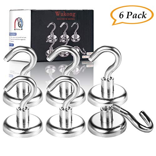 Wukong Magnetic Hooks, Premium 78LB Neodymium Heavy Duty Magnetic Hooks，Indoor/Outdoor Magnet Hanging Hook for Home, Kitchen, Workplace, Office and Garage-6 Pack