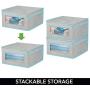 mDesign Soft Stackable Fabric Closet Storage Organizer Holder Bin with Clear Window, Attached Lid - for Bedroom, Hallway, Entryway, Bathroom - Textured Print - Medium, 6 Pack - Gray/Teal Blue