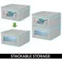 mDesign Soft Stackable Fabric Closet Storage Organizer Holder Bin with Clear Window, Attached Lid - for Bedroom, Hallway, Entryway, Bathroom - Textured Print - Medium, 6 Pack - Gray/Teal Blue mDesign Soft Stackable Fabric Closet Storage Organizer Holder Bin with Clear Window, Attached Lid - for Bedroom, Hallway, Entryway, Bathroom - Textured Print - Medium, 6 Pack - Gray/Teal Blue