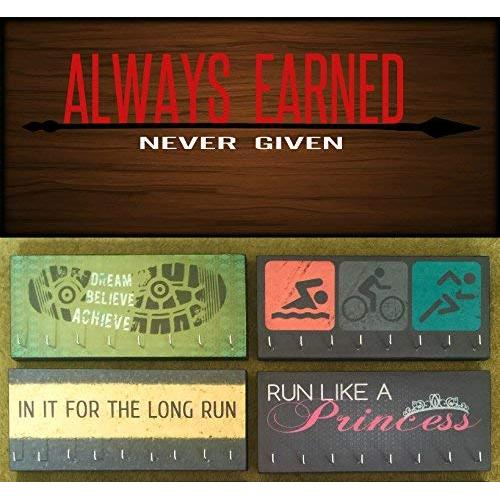 Race Medal Holder/Athletic Medal Hanger - ALWAYS EARNED NEVER GIVEN. Wood Wall Mounted Medal Organizer. CUSTOMIZATION Available