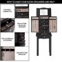 GOFLAME Jewelry Chest Armoire Cabinet Standing with Mirror, Wood Large Ring Necklace Storage Boxes Top Flip Makeup Mirror Classic 33" Tall, Bedroom Jewelry Storage Organizer 5 Drawers, Black