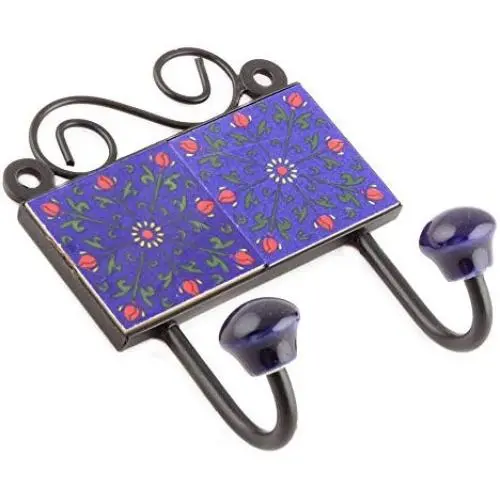 Indianshelf Handmade 1 Artistic Vintage Blue Ceramic Flower Wall Tile Hooks Hangers/Hooks for Hanging Towels Indianshelf Handmade 1 Artistic Vintage Blue Ceramic Flower Wall Tile Hooks Hangers/Hooks for Hanging Towels