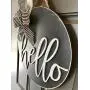 18 inch Dark Gray and White Round Hello Front Door Decor Wreath