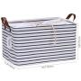 Hinwo 31L Large Capacity Storage Basket Canvas Fabric Storage Bin Collapsible Storage Boxes with PU Leather Handles and Drawstring Closure, 16.5 by 11.8 inches, Navy Blue Stripe