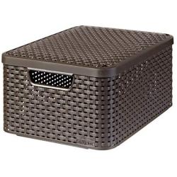 Curver 240655 Storage Boxes Rattan-Look Plastic Chocolate Size M 39 x 29 x 17 cm