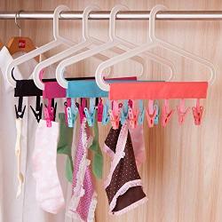 T&B Bathroom Racks Cloth Hanger Clothespin Travel Portable Folding Cloth Socks Drying Hanger with 6 Clips Pack of 3