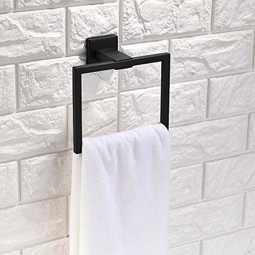 TNOMS Bathroom Hand Towel Holder Square Towel Bar Towel Ring Hanger Wall Mount,SUS304 Stainless Steel Black Finish,GZQ6003BK