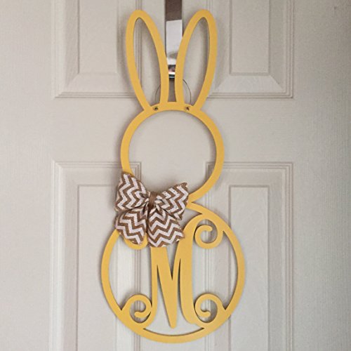 Monogram Bunny Door Hanger - Spring Door Hanger - Bunny Initial Wreath - Monogram Easter Bunny Wreath - Spring Door Decoration - Wood Hanger