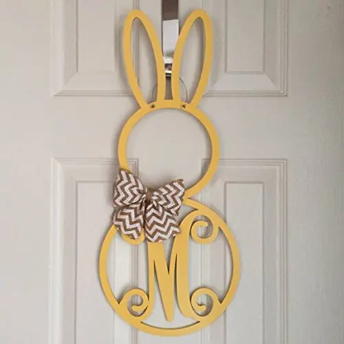 Monogram Bunny Door Hanger - Spring Door Hanger - Bunny Initial Wreath - Monogram Easter Bunny Wreath - Spring Door Decoration - Wood Hanger