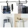 5pcs Random Color 5 in 1 Pant Rack Shelves Stainless Steel Clothes Hangers Multi-Functional Wardrobe Magic Hanger