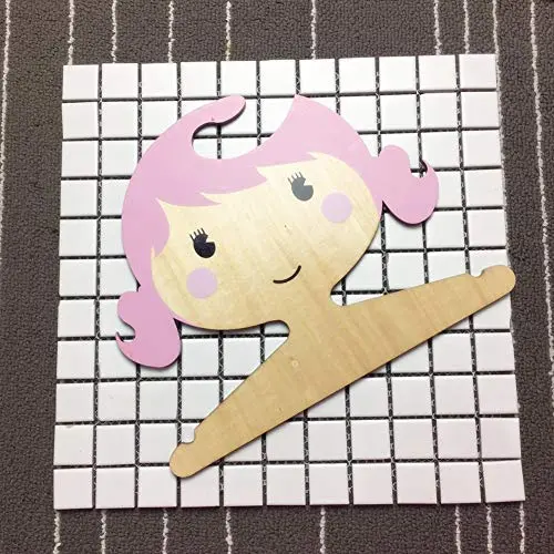 Studyset Kids Clothes Hangers, Wooden Cartoon Girl Shape Coat Hanger for Kids Room Storage Decoration Pink