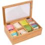 Trademark Innovations 12" Bamboo 8-Section Tea Storage Boxes with Hinged Clear Lid