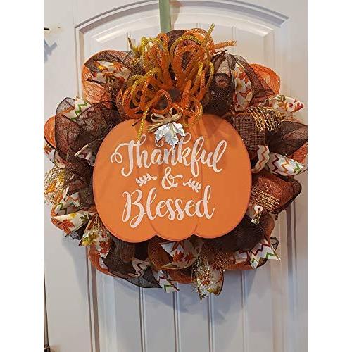 Thankful And Blessed Thanksgiving Wreath DecoMesh Brown Orange Gold FREE SHIPPING Free Wreath Hanger Included