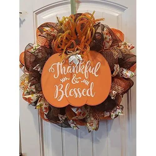 Thankful And Blessed Thanksgiving Wreath DecoMesh Brown Orange Gold FREE SHIPPING Free Wreath Hanger Included