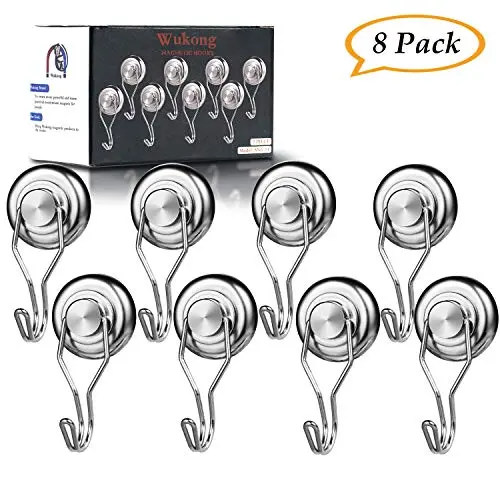 Wukong Neodymium Magnet Heavy Duty Swivel Magnetic Hooks, 40LB Magnet Hangers Holders -Great for Refrigerator, Home, Kitchen, Store, Door Coat Hook, Grill Utensils, Office or Warehouse (8 Pack)