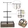 Keebofly Jewelry Organizer Metal & Wood Basic Storage Boxes - 3 Tier Jewelry Stand for Necklaces Bracelet Earrings Ring Carbonized Black and Weathered Grey