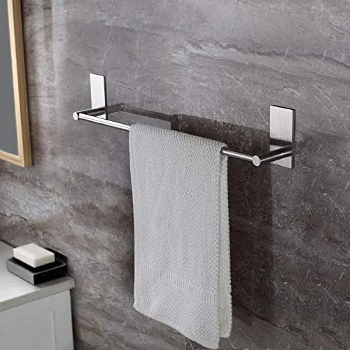 Taozun Self Adhesive 16-Inch Bathroom Towel Bar Brushed SUS 304 Stainless Steel Bath Wall Shelf Rack Hanging Towel Stick On Sticky Hanger Contemporary Style
