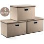 Prandom Large Foldable Storage Boxes with Lids [3-Pack] Jute Fabric Collapsible Storage Bins Organizer Containers Baskets Cube with Cover for Home Bedroom Closet Office Nursery (17.7x11.8x11.8)