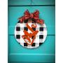 personalized monogram Halloween Round Farmhouse plaid wreath spider door hanger
