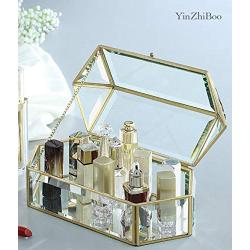 YinZhiBoo Makeup Organizer Boxes Glass Cosmetic Organizer Decorative Storage Boxes Handmade Vintage Brass Edge Bathroom Organizer with Lid for Jewelry Perfume Moisturizer