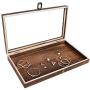 Mooca Natural Wood Glass Top Jewelry Display Case Accessories Storage Boxes with Metal Clasp, Wooden Jewelry Tray for Collectibles, Home Organization with Key Lock, Brown
