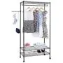 YYAO Clothes Garment Rack 3 Tiers Multifunction Clothing Hanger Garment Shelf Mesh Garment Rack Clothing Storage Organizer with Side Hook (Black)
