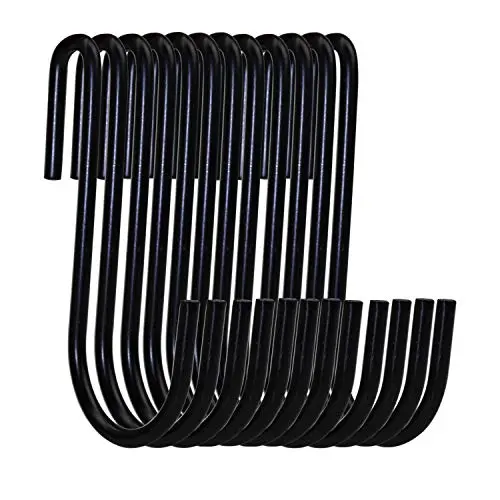12 Pack 3.5 Inch Black S Shaped Hooks Hanging Hangers for Bathroom Bedroom Office Kitchen Garden