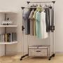 Cypress Shop Double Rail Bar Rack Garment Shelf Clothing Shelf Hanging Cloth Hanger Adjustable Heavy Duty Rolling Cart Room Saving Space Household Home Furniture