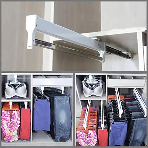 550mm/21.6 Pull-Out Closet Valet Rod Adjustable Wardrobe Clothing Rail Top Mount Wardrobe Hanger Rack Bar Ball Bearing Slide Heavy Duty 550mm/21.6 Pull-Out Closet Valet Rod Adjustable Wardrobe Clothing Rail Top Mount Wardrobe Hanger Rack Bar Ball Bearing Slide Heavy Duty