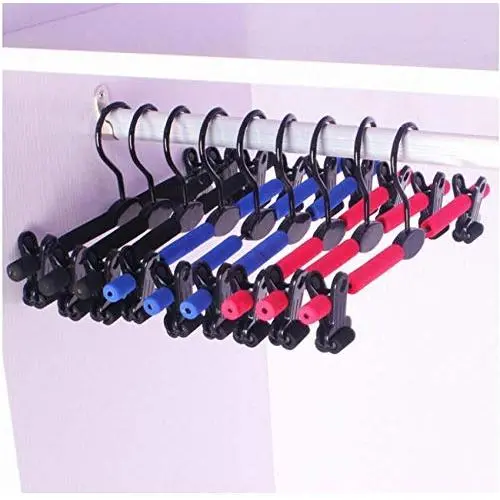 10Pcs Colorful Anti-Slip Sponge Padded Plastic Hanger for Clothes Coats Shirts, Hanger with Clips for Pants Random Color