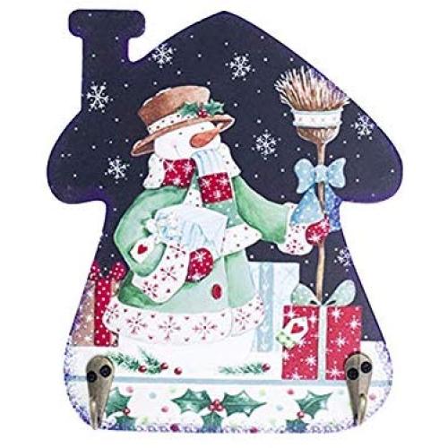 newshijieCOb Cute Wooden Cartoon Snowman Pattern Hooks, Christmas Wall Decor Bathroom Clothes Scarf Towel Hanger Black