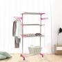Dporticus Clothes Drying Compact Dryer Hanger Compact Storage Steel with Wings Shape Hanging Rods Pink