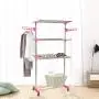 Dporticus Clothes Drying Compact Dryer Hanger Compact Storage Steel with Wings Shape Hanging Rods Pink