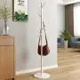 Pokerty DIY Standing Clothes Rack, Wooden Hanger Floor Standing Coat Rack Home Furniture Clothes Round Base Rack Vintage Tree Clothes Rack(White)