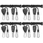 Rope Clip Hanger, Sopito 4 Pairs 1/8 inch Adjustable Heavy Duty Rope Hanger - Reinforced Metal Internal Gears Ratchets, Loose-Proof Design, 8-ft Long & 150lbs Weight Capacity