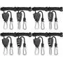 Rope Clip Hanger, Sopito 4 Pairs 1/8 inch Adjustable Heavy Duty Rope Hanger - Reinforced Metal Internal Gears Ratchets, Loose-Proof Design, 8-ft Long & 150lbs Weight Capacity