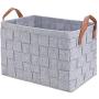 Collapsible Storage Basket Bins, Foldable Handmade Rectangular Felt Fabric Storage Boxes Cubes Containers with Handles- Large Organizer For Nursery Toys,Kids Room,Towels,Clothes, Grey （16