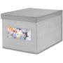mDesign Decorative Soft Stackable Fabric Closet Storage Organizer Holder Boxes - Clear Window, Lid, for Child/Kids Room, Nursery - Large, Collapsible Foldable - Herringbone Print - Gray